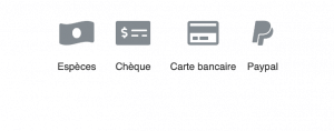 icônes moyens de paiement espèces chèque carte bancaire et PayPal